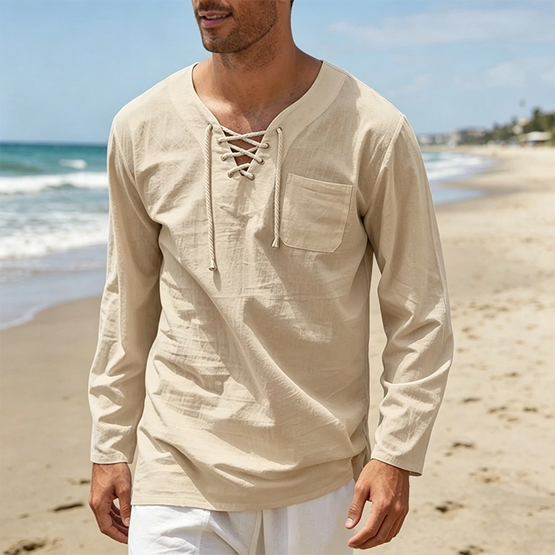 Mivanity Breathable Solid Drawstring Cotton Linen Shirts