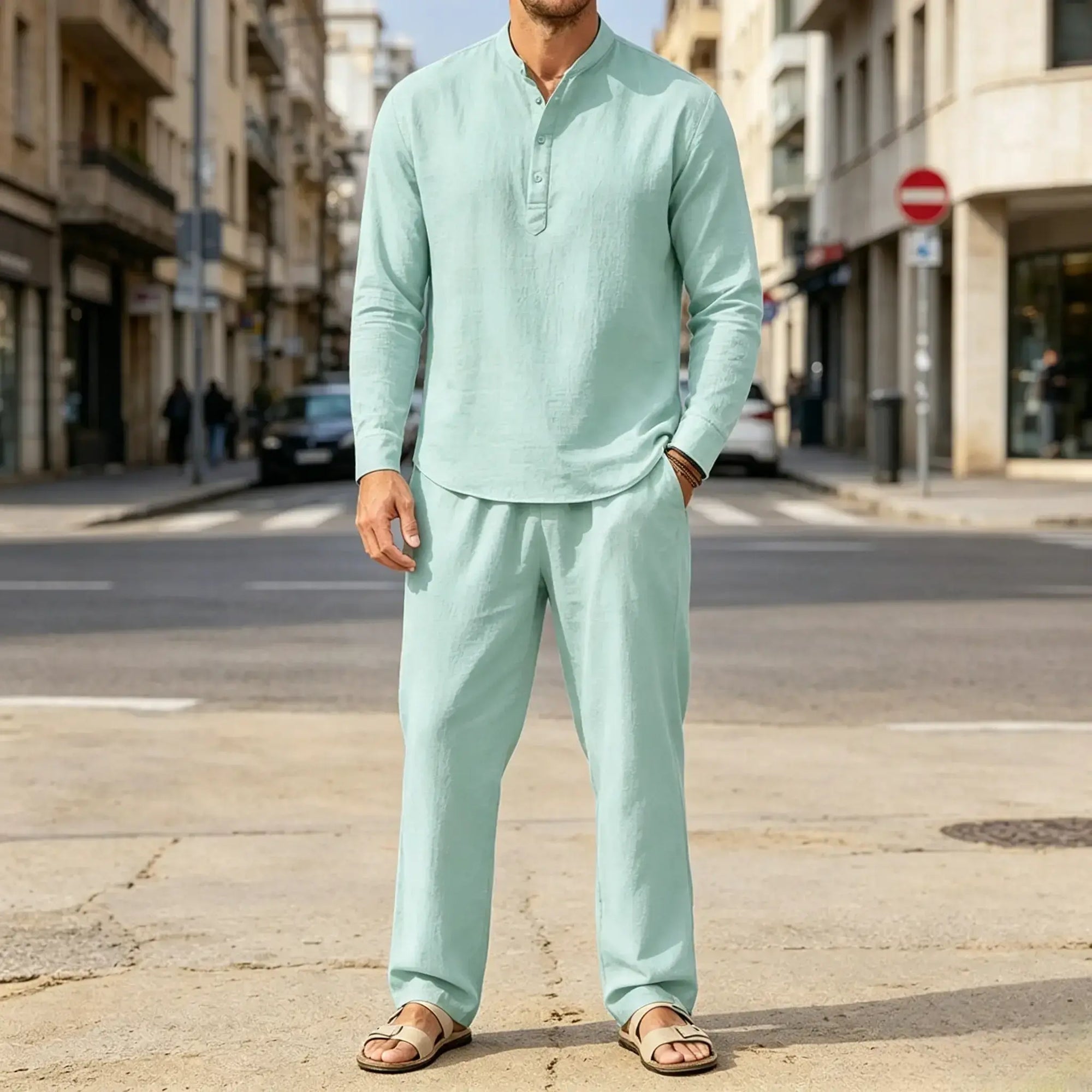 Mivanity Casual 2 Pieces Henley Shirts Sets