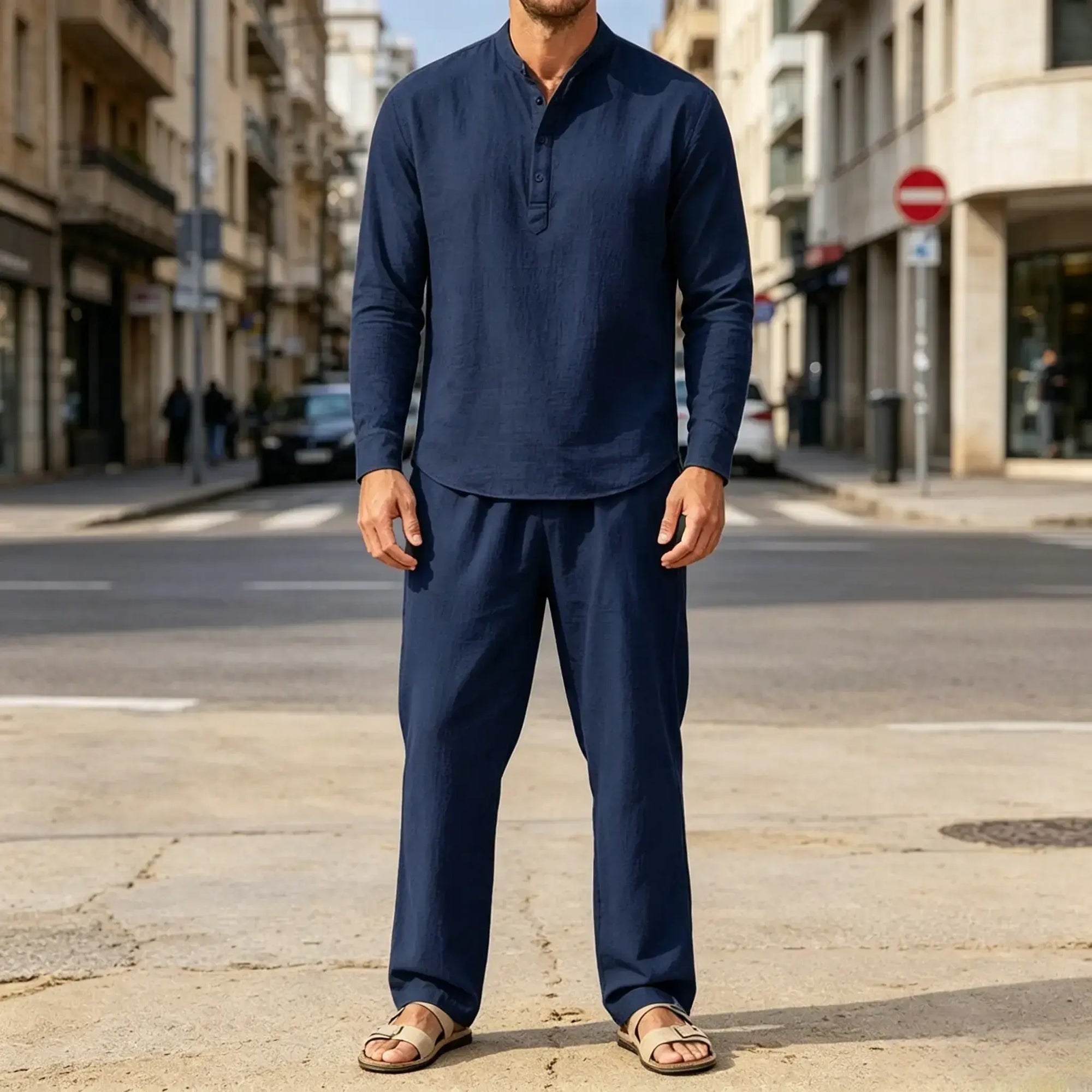 Mivanity Casual 2 Pieces Henley Shirts Sets