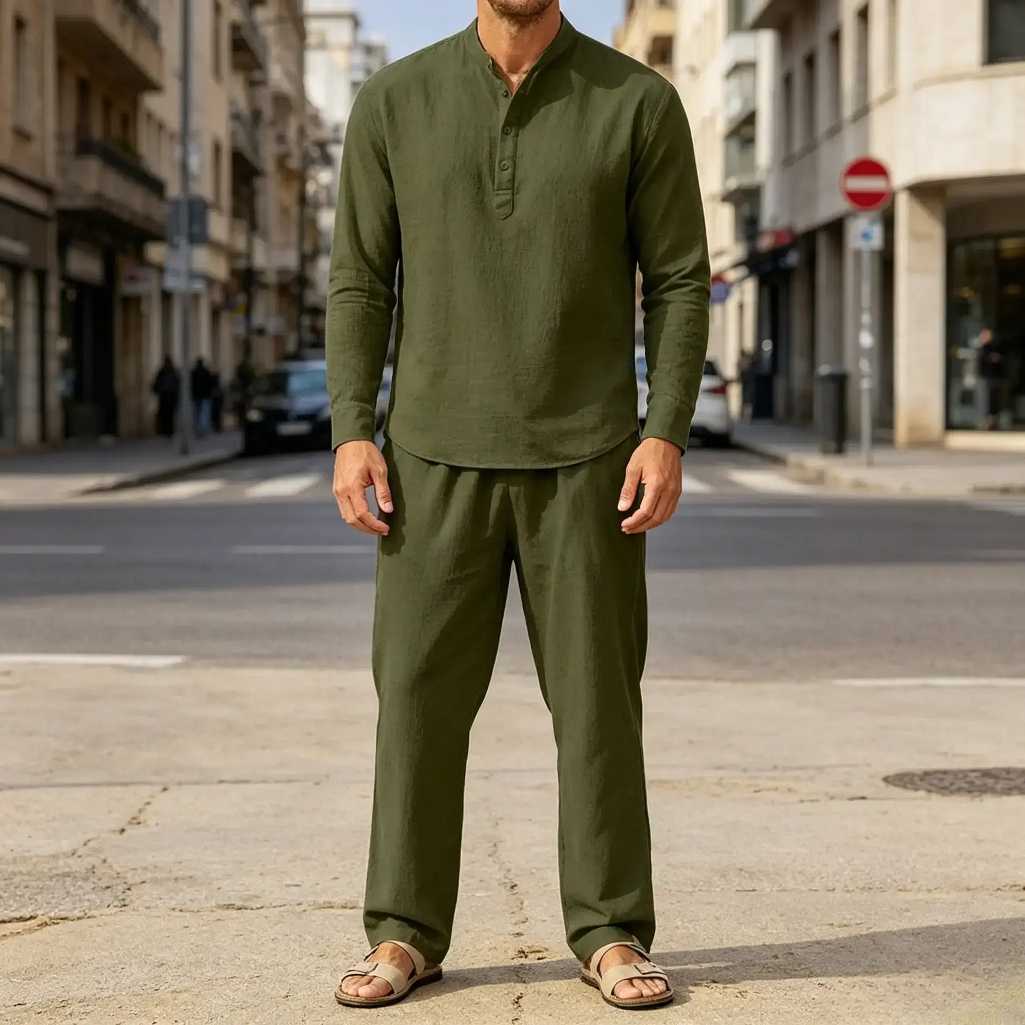 Mivanity Casual 2 Pieces Henley Shirts Sets