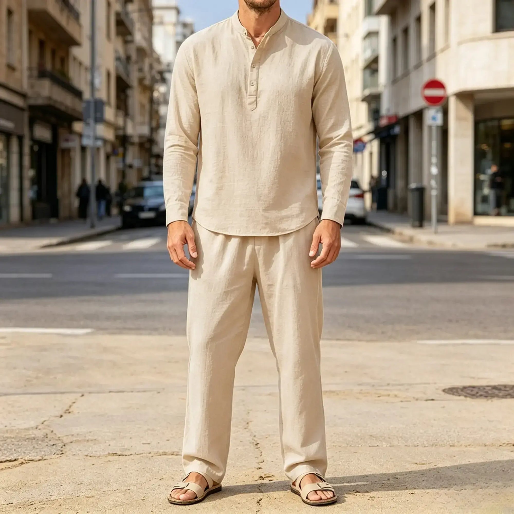 Mivanity Casual 2 Pieces Henley Shirts Sets