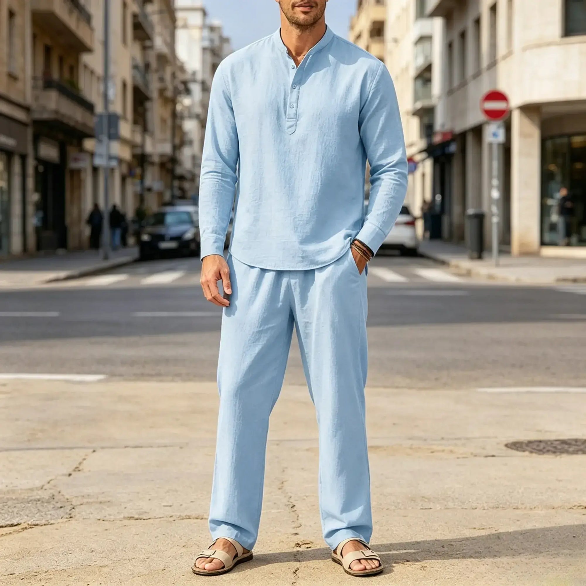 Mivanity Casual 2 Pieces Henley Shirts Sets