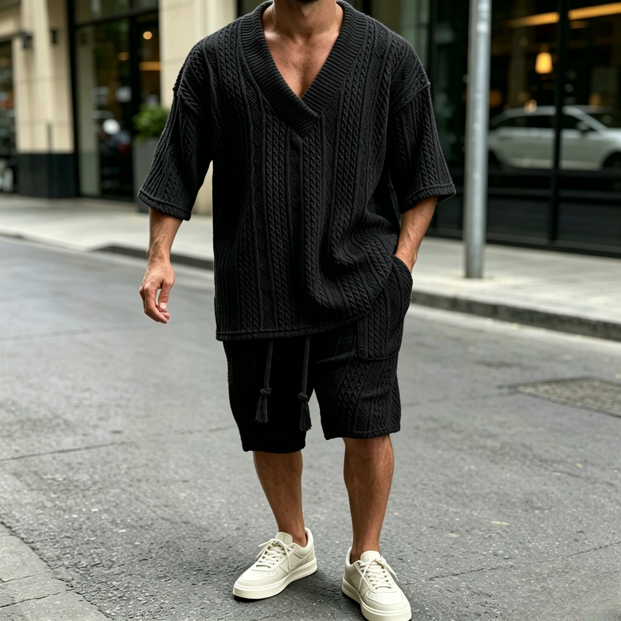 Mivanity Casual Cable Knit T-shirt Sets