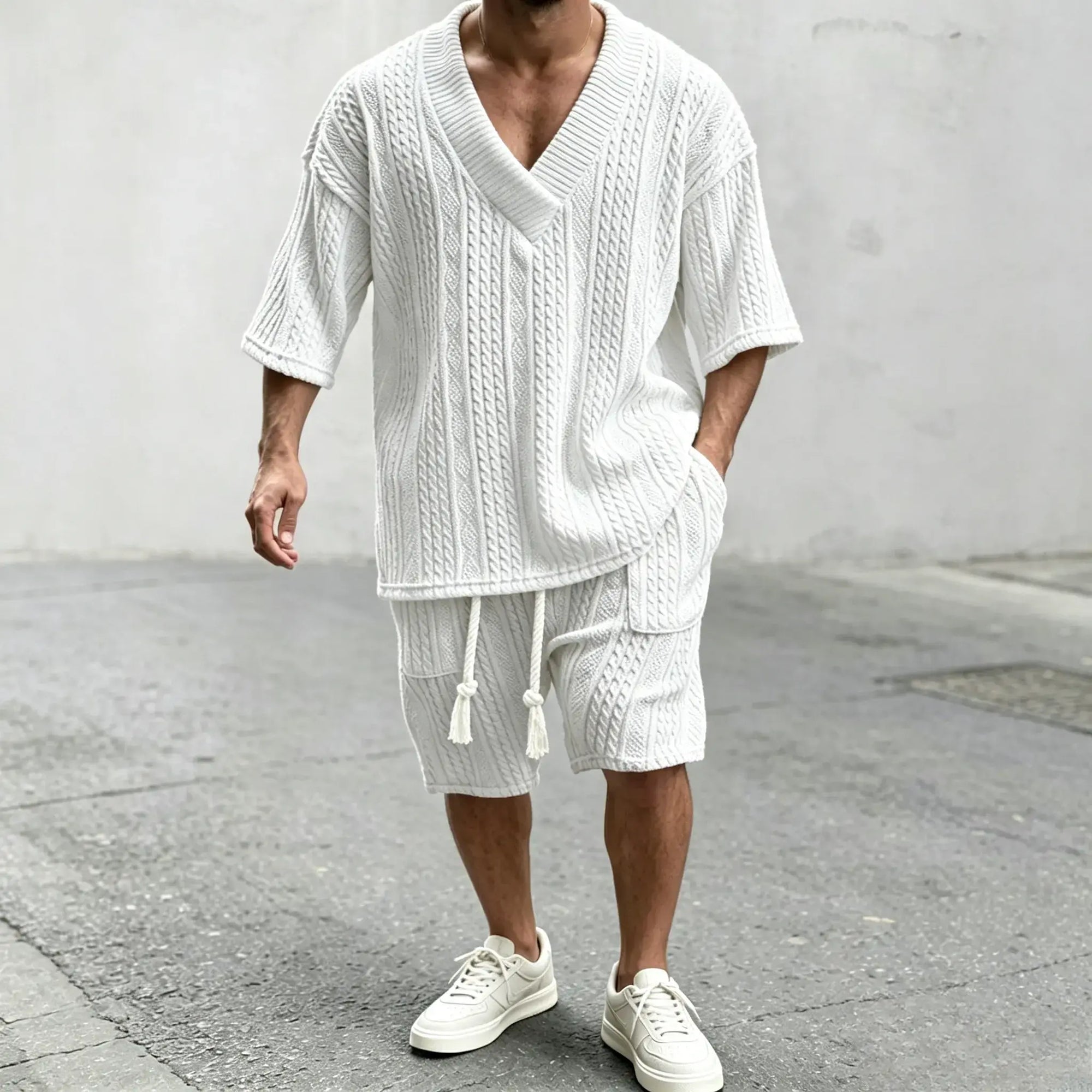 Mivanity Casual Cable Knit T-shirt Sets
