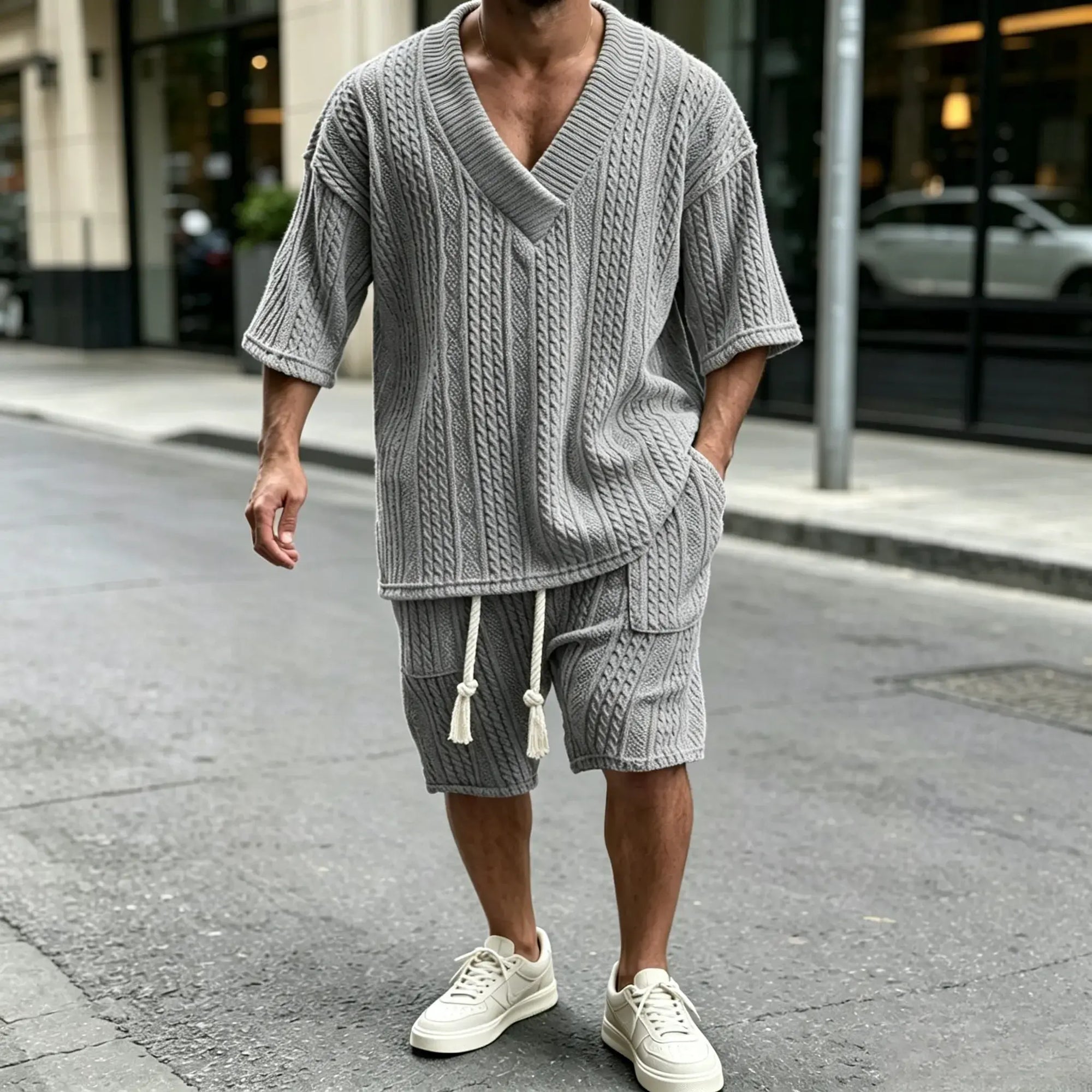 Mivanity Casual Cable Knit T-shirt Sets