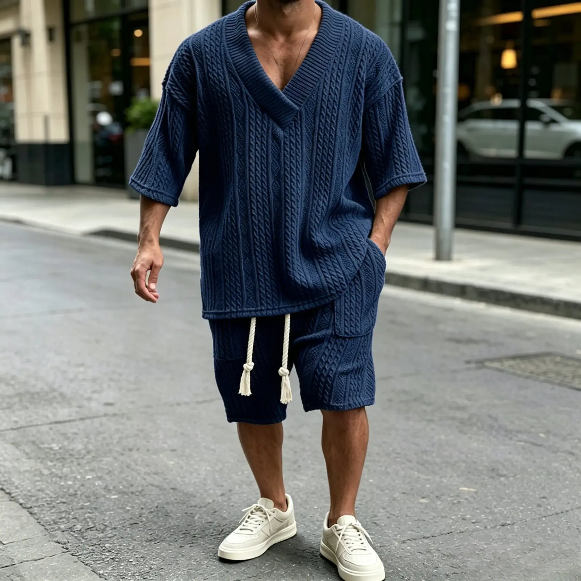 Mivanity Casual Cable Knit T-shirt Sets