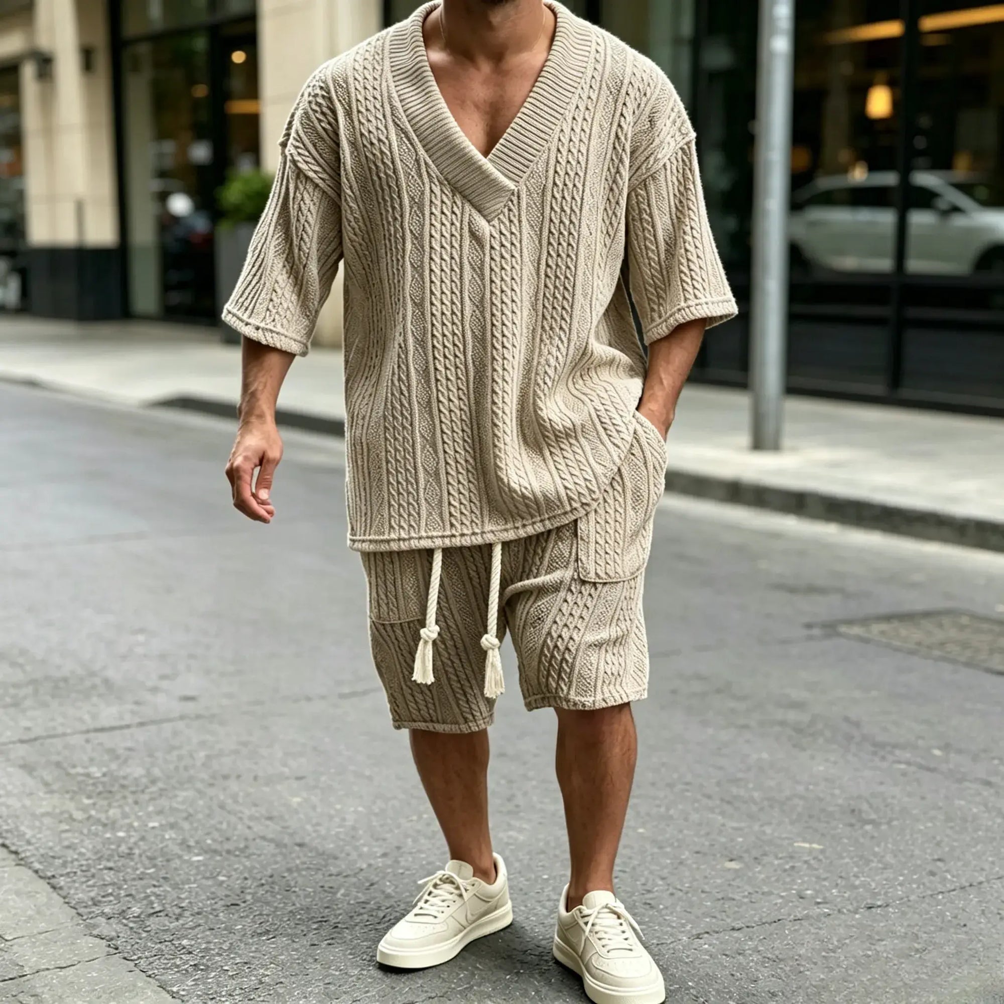 Mivanity Casual Cable Knit T-shirt Sets