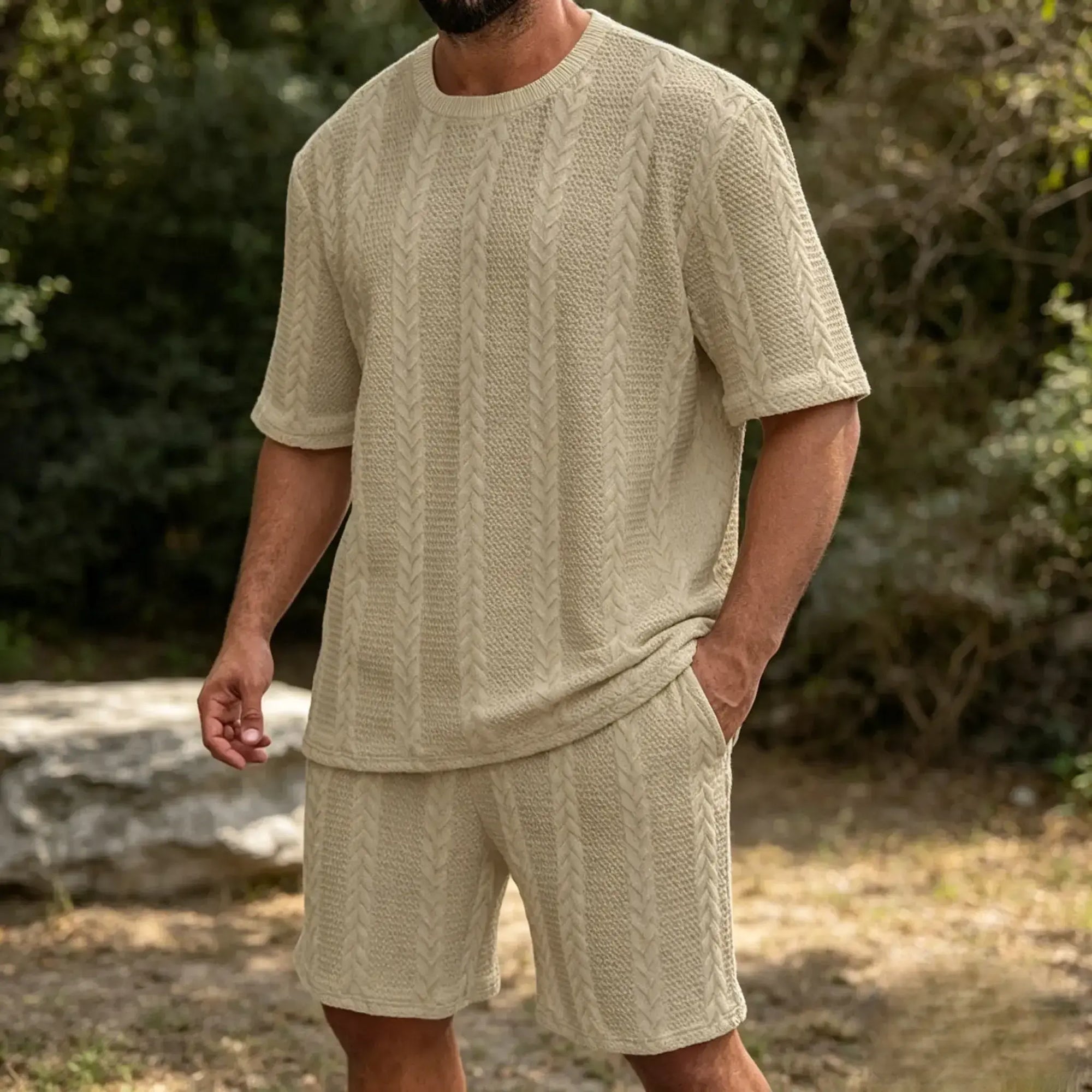 Mivanity Casual Jacquard T-shirt Shorts Sets