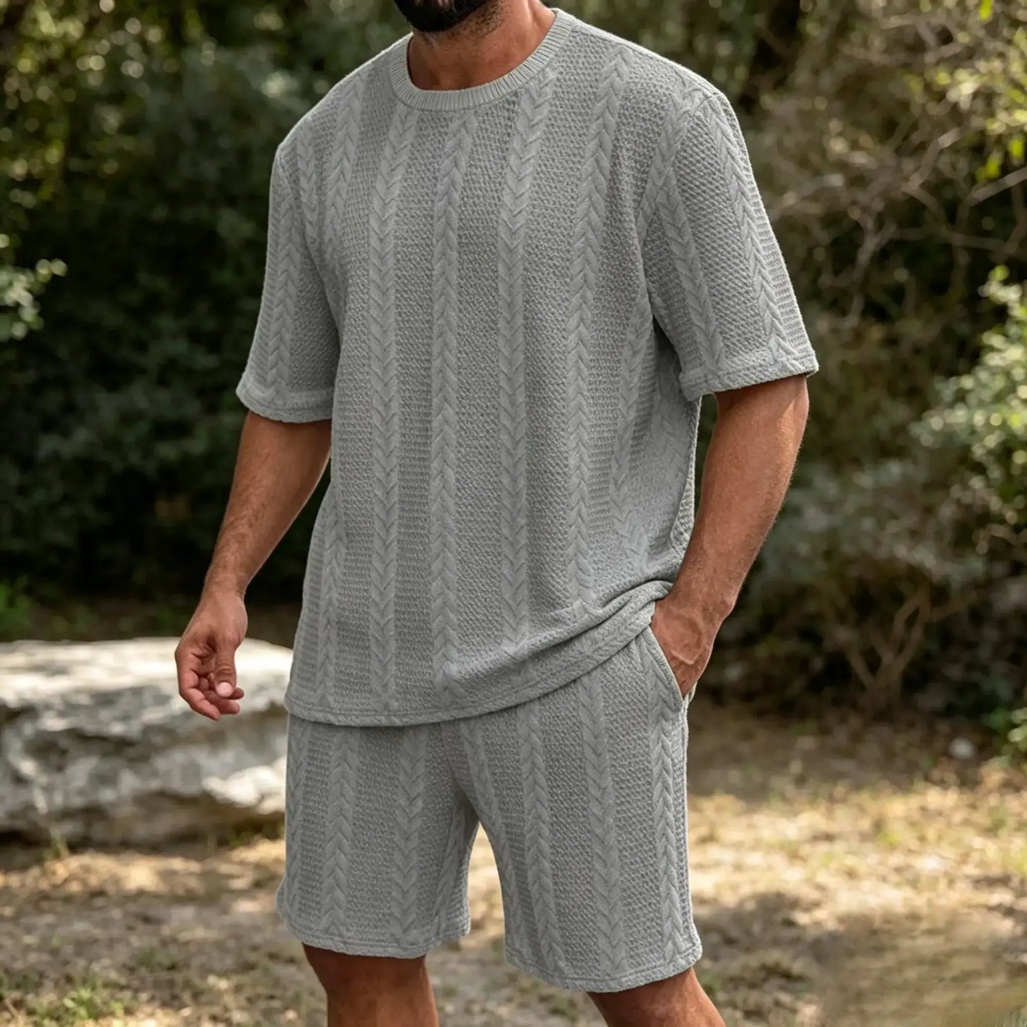 Mivanity Casual Jacquard T-shirt Shorts Sets
