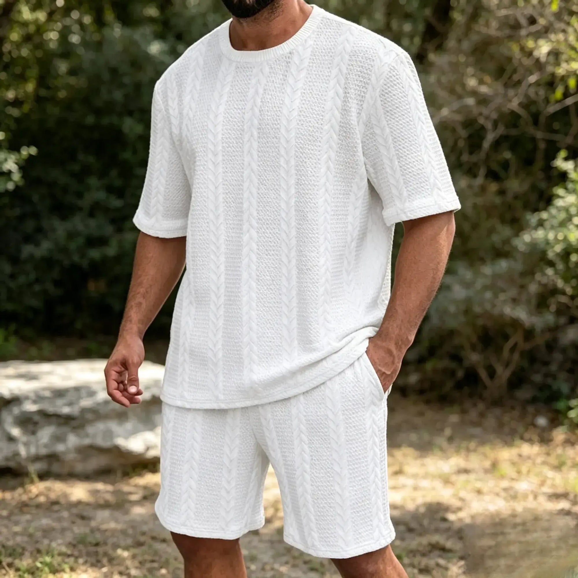 Mivanity Casual Jacquard T-shirt Shorts Sets
