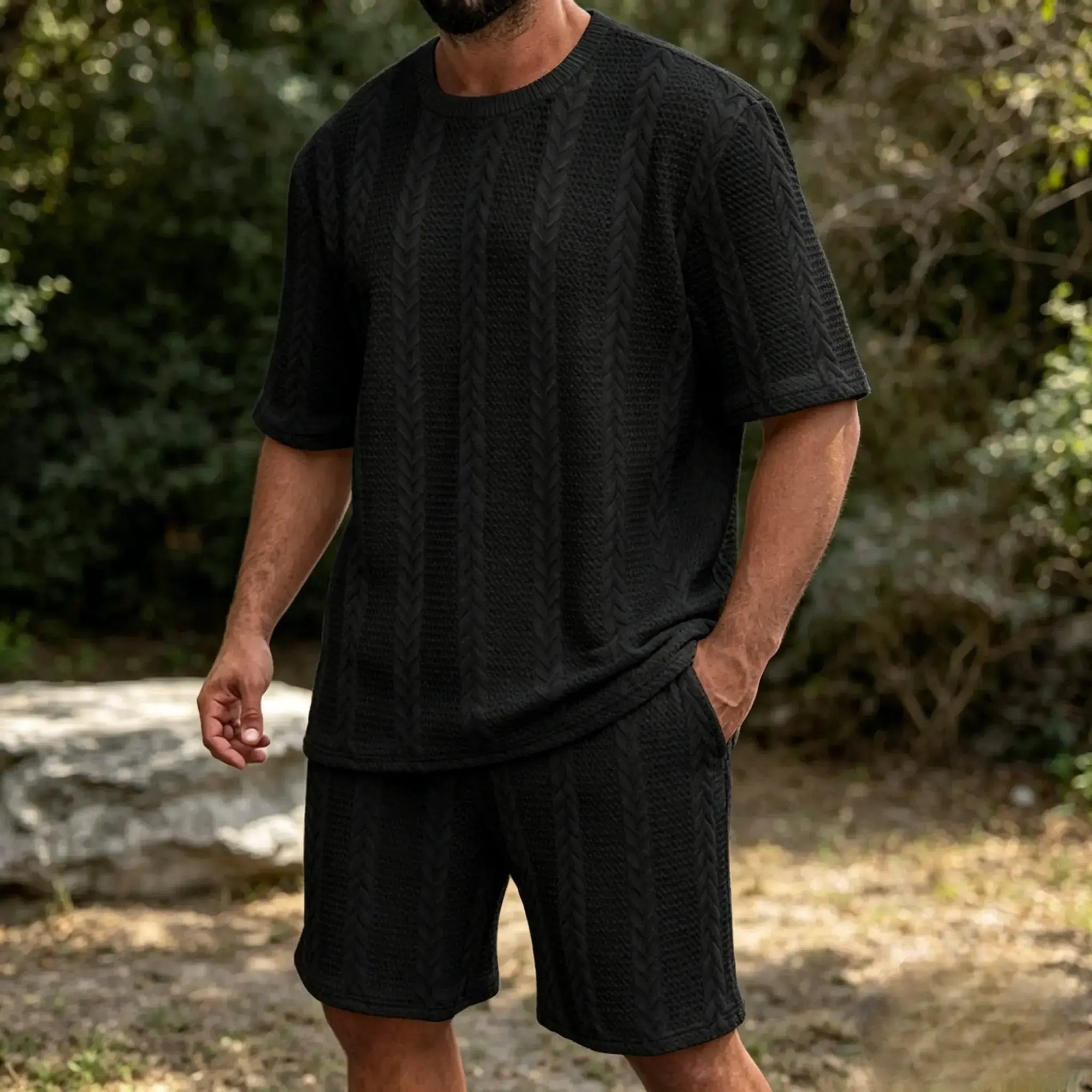 Mivanity Casual Jacquard T-shirt Shorts Sets