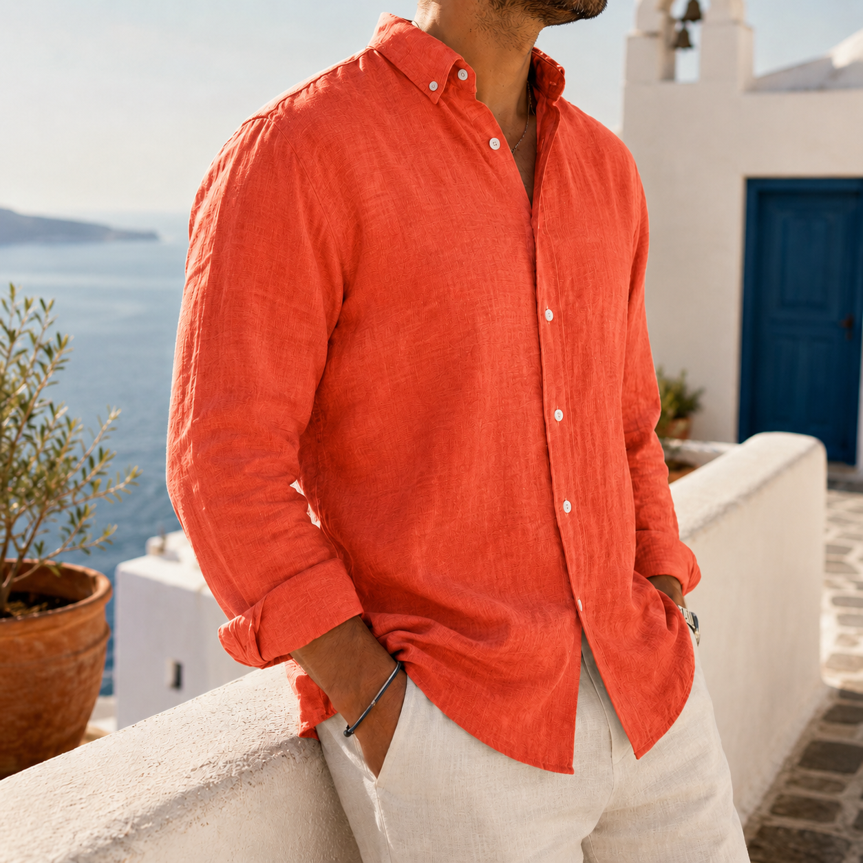 Mivanity Casual Simple Cotton Lapel Long-Sleeved Shirt