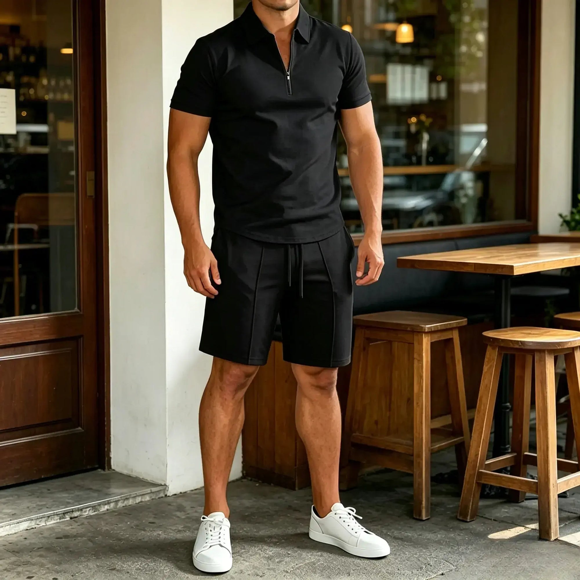 Mivanity Casual Solid Color Polo Shirt Sets