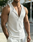 Mivanity Casual Sporty Vertical Ribbed Henley Tank Top