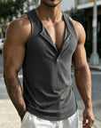 Mivanity Casual Sporty Vertical Ribbed Henley Tank Top