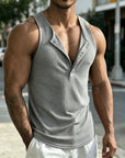 Mivanity Casual Sporty Vertical Ribbed Henley Tank Top