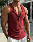 Mivanity Casual Sporty Vertical Ribbed Henley Tank Top