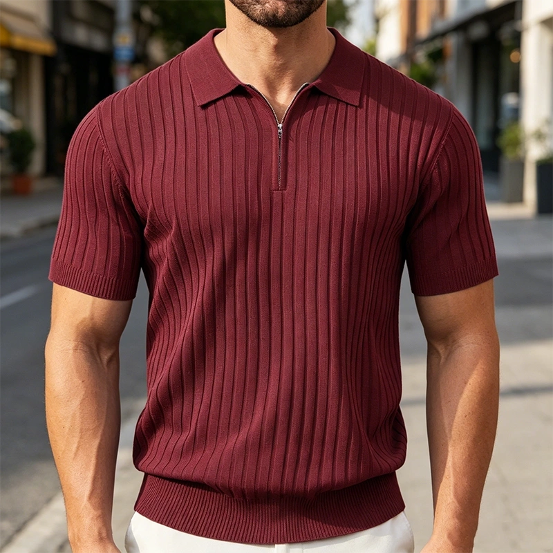 Mivanity Casual Stretch Ribbed Knit Polo Shirts