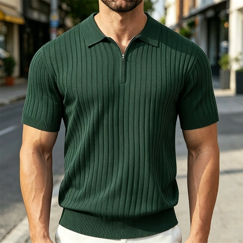 Mivanity Casual Stretch Ribbed Knit Polo Shirts