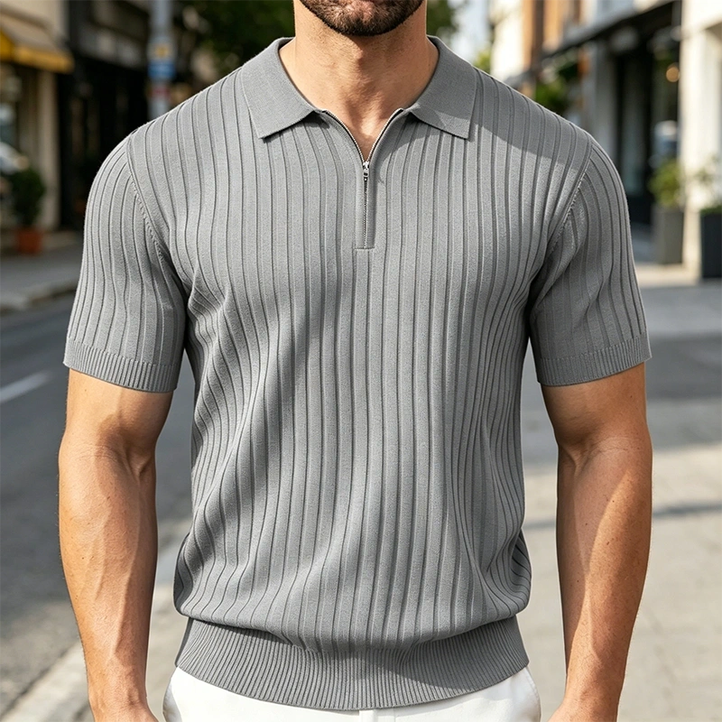 Mivanity Casual Stretch Ribbed Knit Polo Shirts