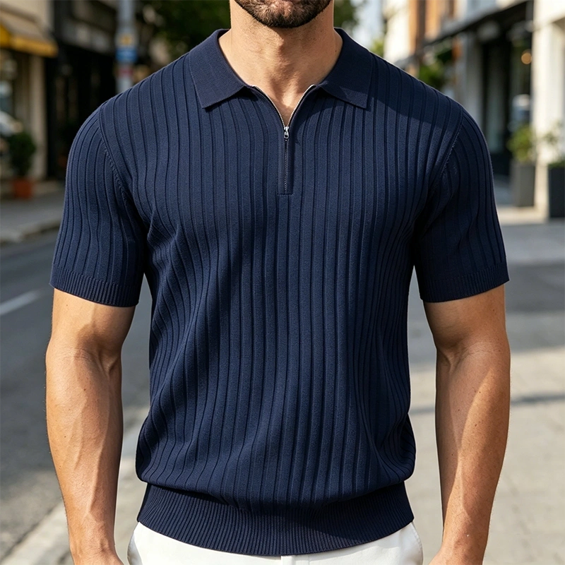 Mivanity Casual Stretch Ribbed Knit Polo Shirts