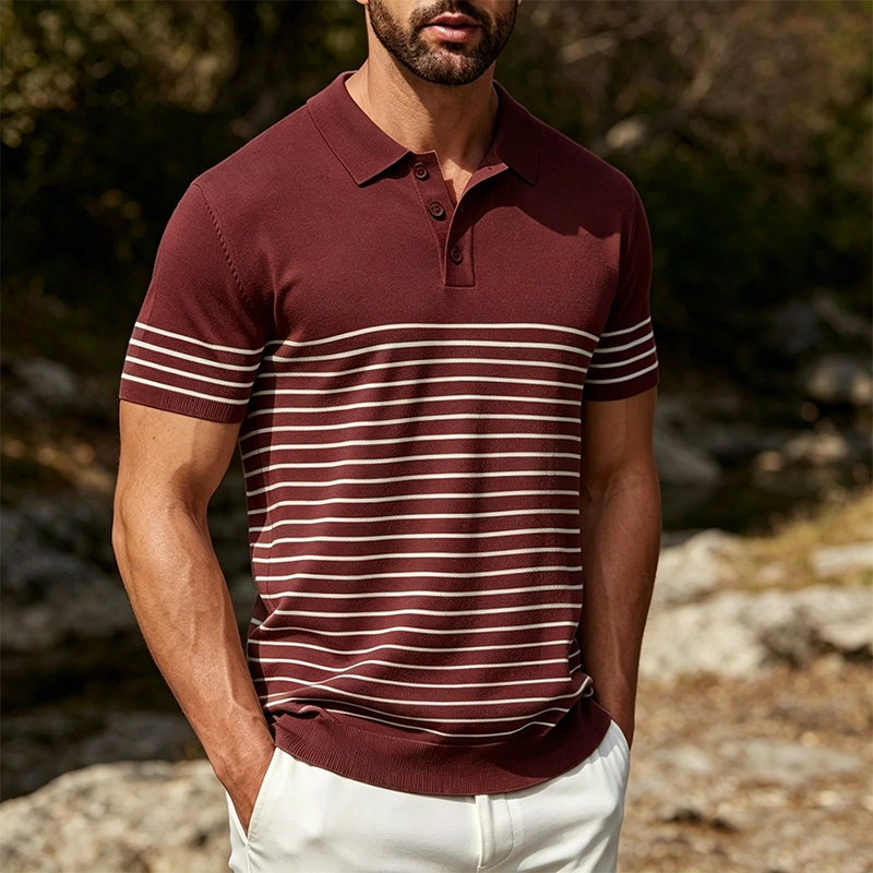 Mivanity Casual Stripe Knit Polo Shirts
