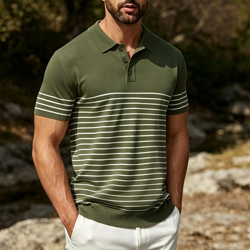 Mivanity Casual Stripe Knit Polo Shirts
