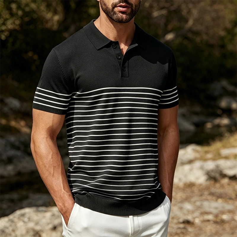 Mivanity Casual Stripe Knit Polo Shirts