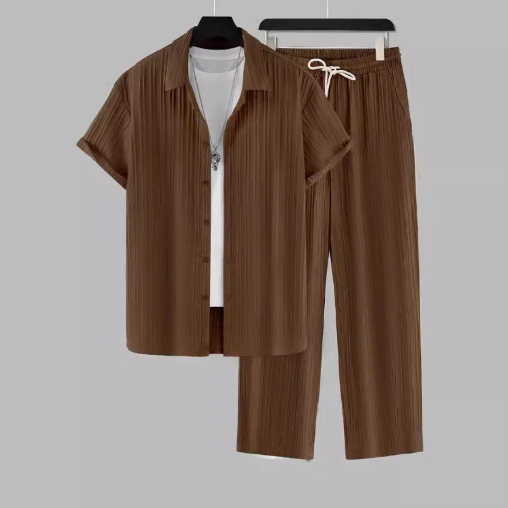 Mivanity Casual Striped Collared 2-Piece Sets