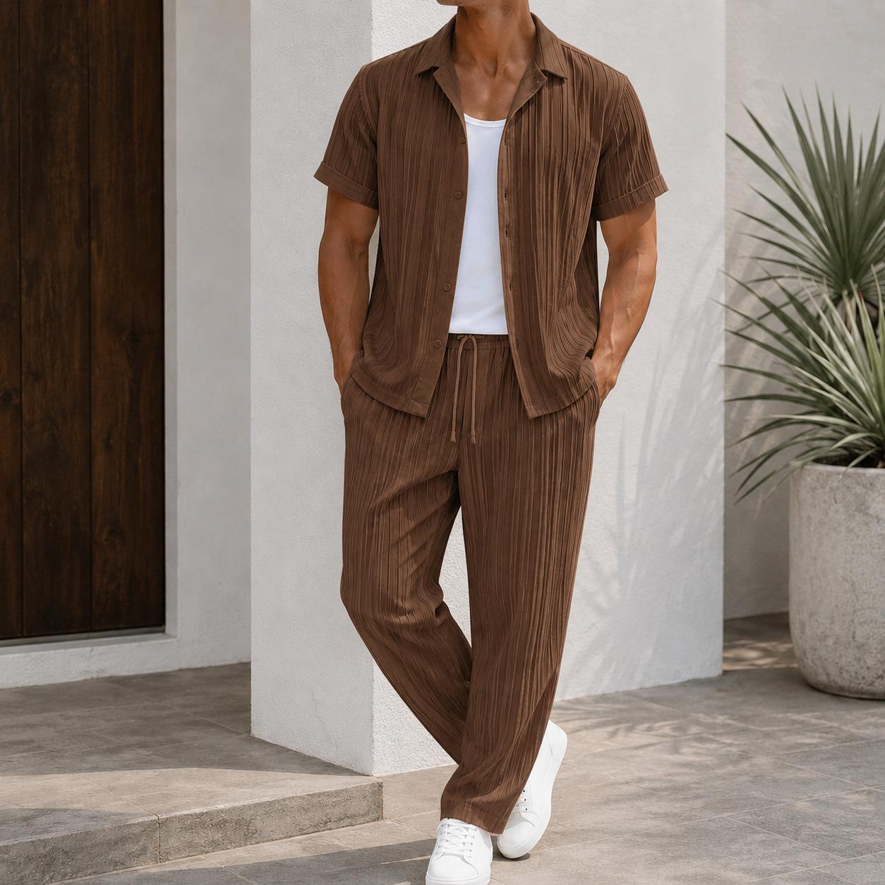 Mivanity Casual Striped Collared 2-Piece Sets