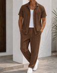 Mivanity Casual Striped Collared 2-Piece Sets