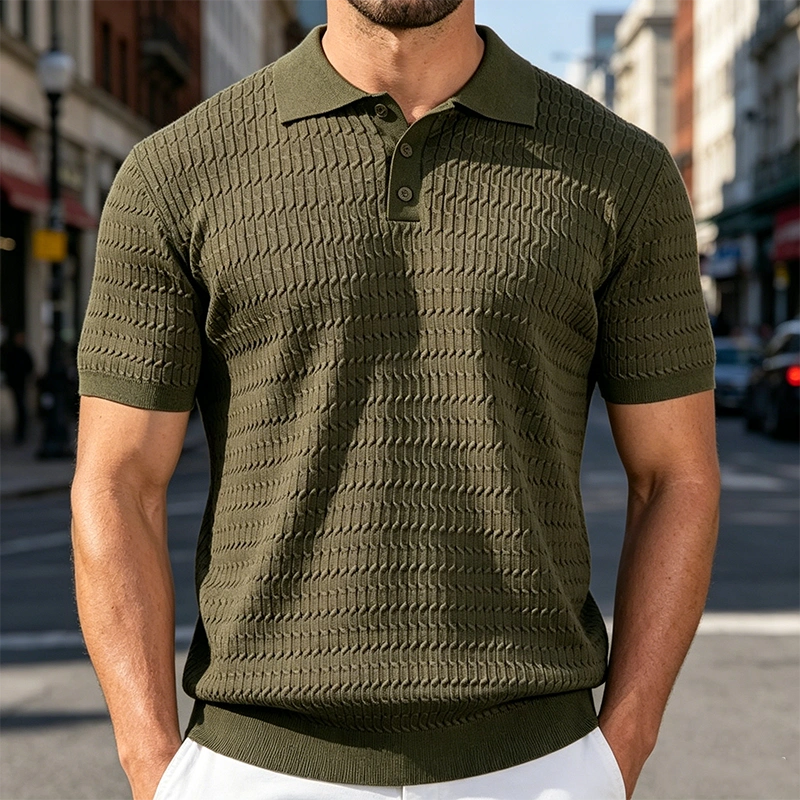 Mivanity Casual Textured Knit Polo Shirts