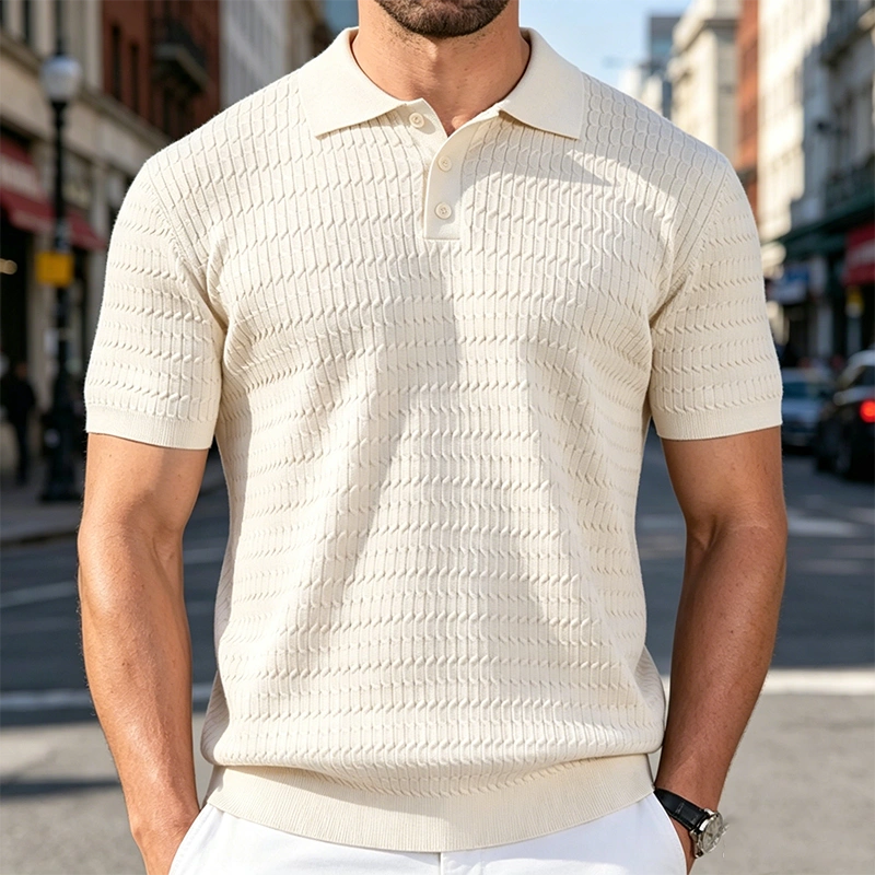Mivanity Casual Textured Knit Polo Shirts