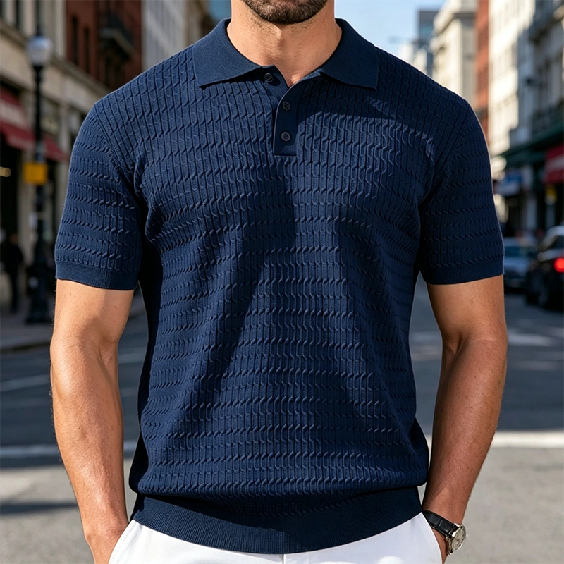 Mivanity Casual Textured Knit Polo Shirts