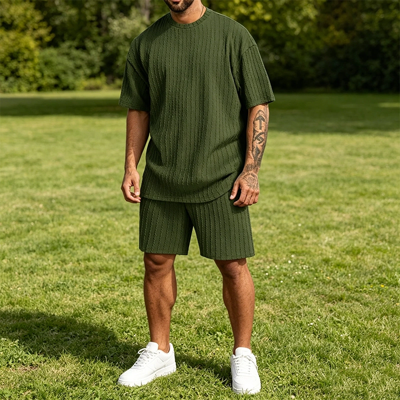 Mivanity Casual Vertical Textured T-Shirt Sets