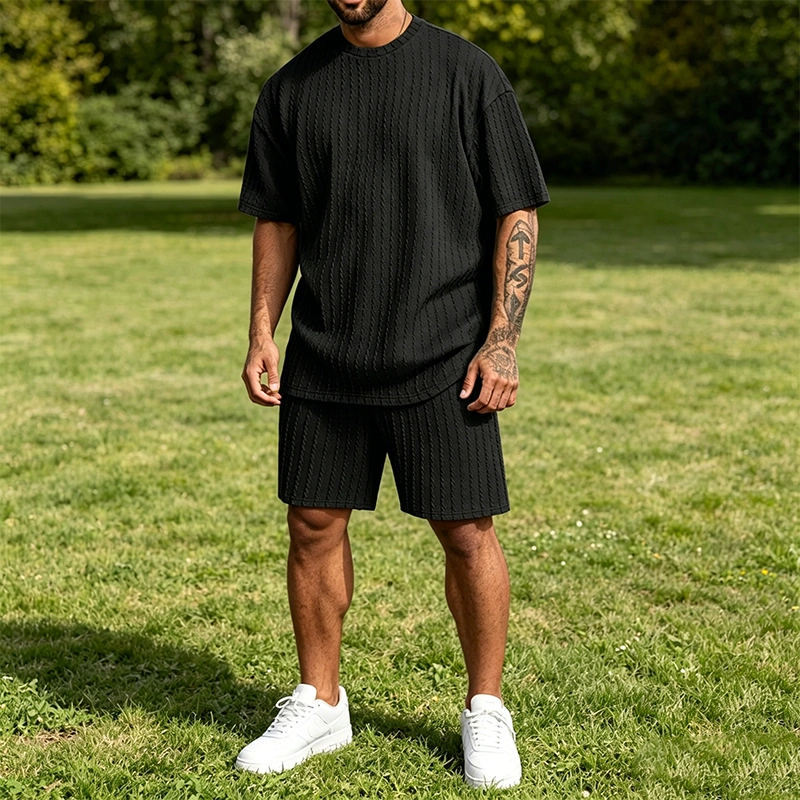 Mivanity Casual Vertical Textured T-Shirt Sets