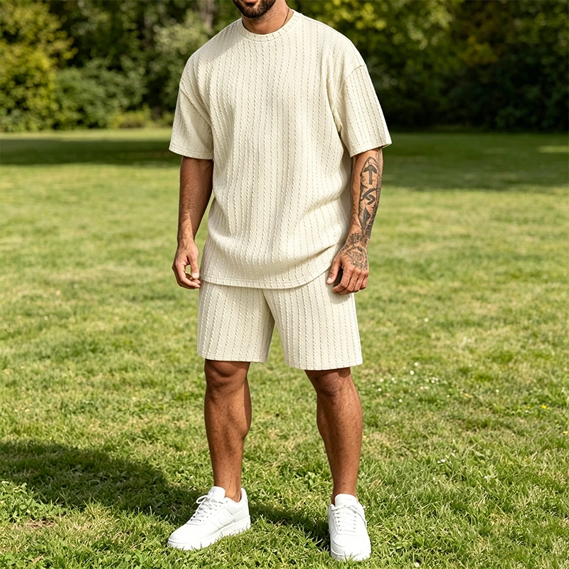 Mivanity Casual Vertical Textured T-Shirt Sets
