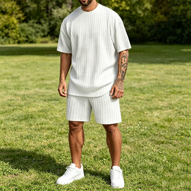 Mivanity Casual Vertical Textured T-Shirt Sets