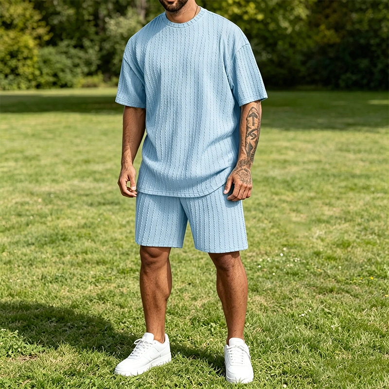 Mivanity Casual Vertical Textured T-Shirt Sets