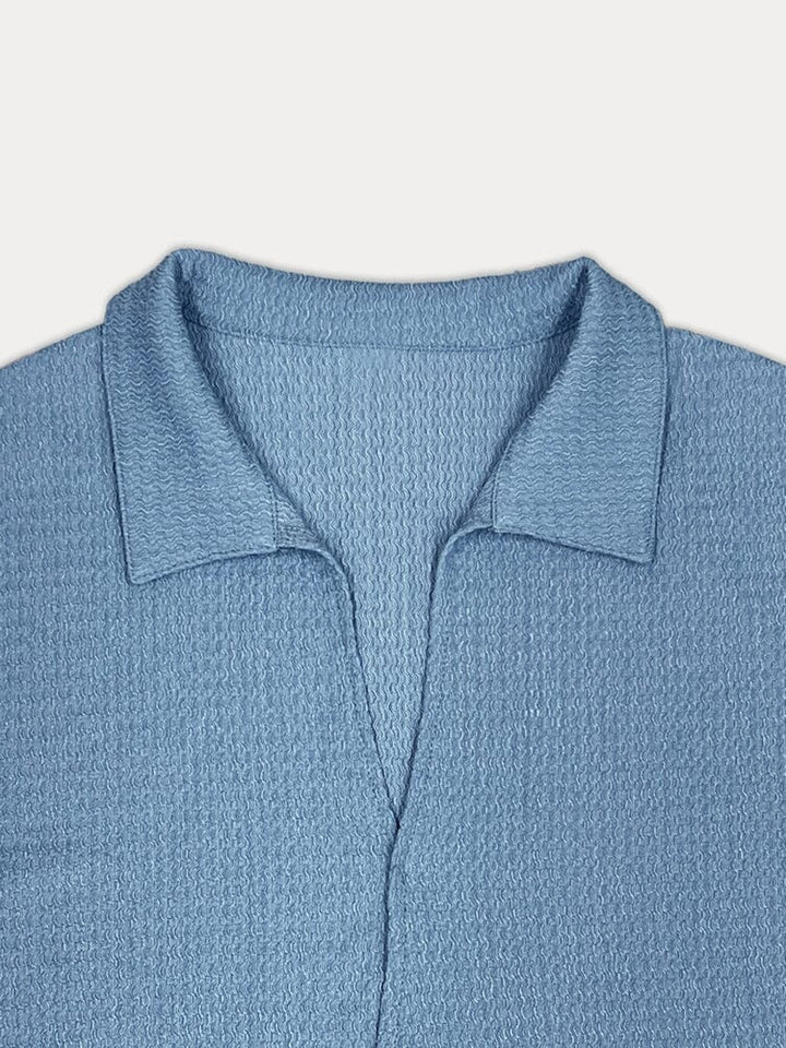 Mivanity Casual Water Ripple Textured Shirt Sets