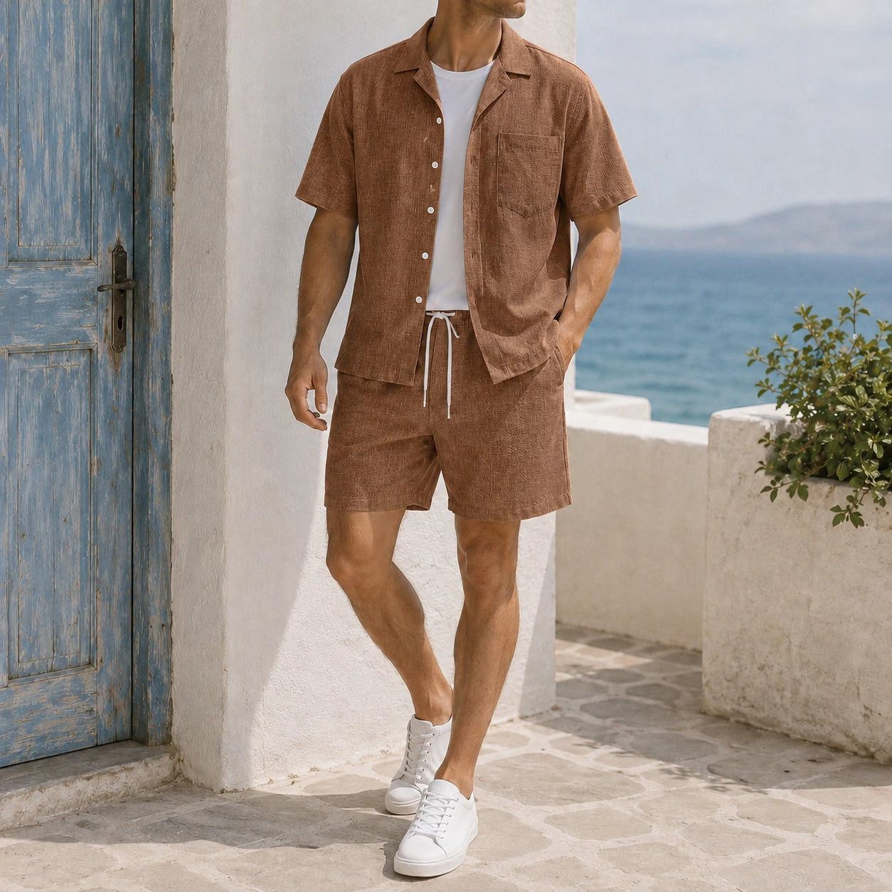 Mivanity Casual vacation 2-tone textured 2-piece sets