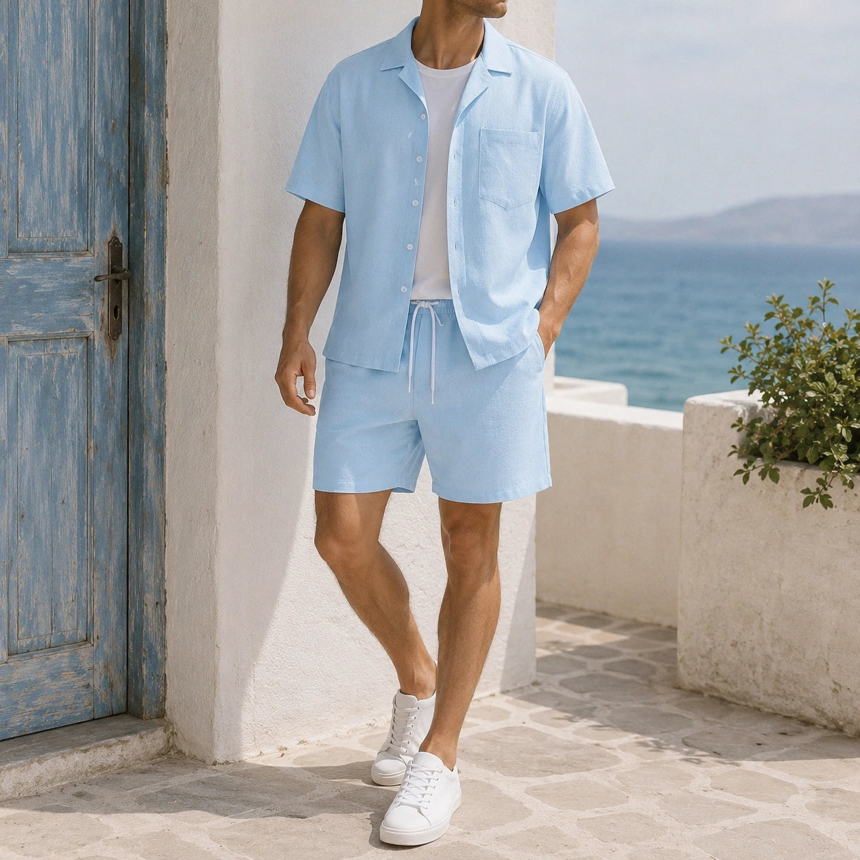 Mivanity Casual vacation 2-tone textured 2-piece sets