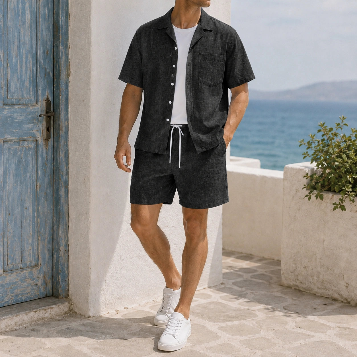 Mivanity Casual vacation 2-tone textured 2-piece sets