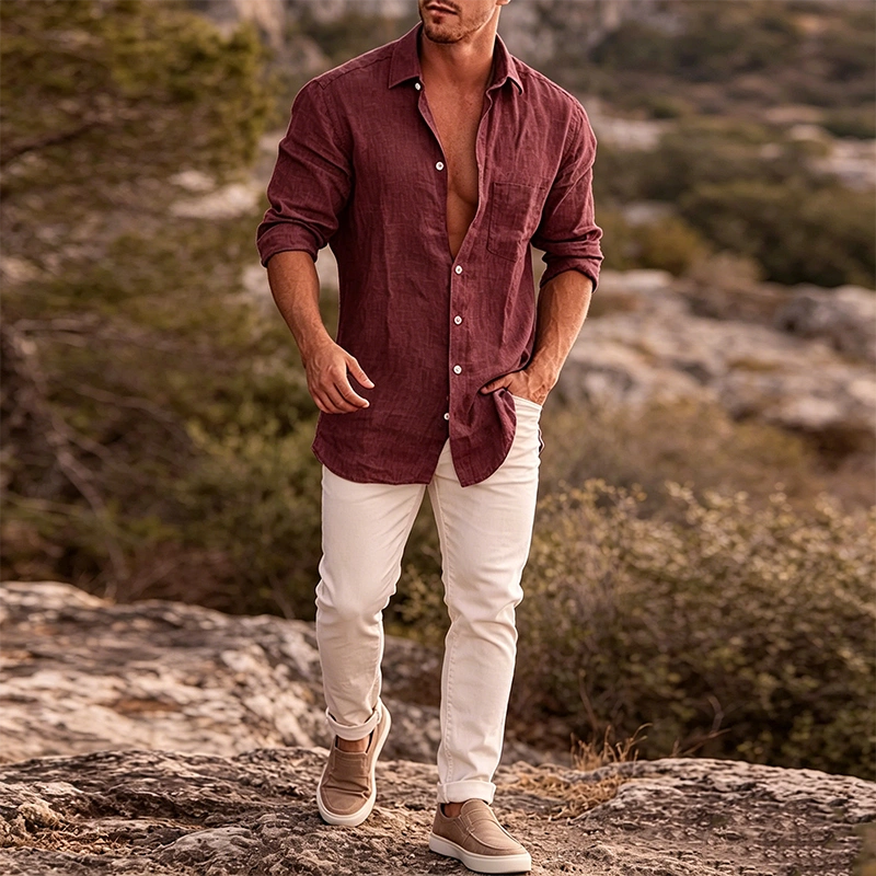 Mivanity Classic Casual Button Down Cotton Linen Shirts