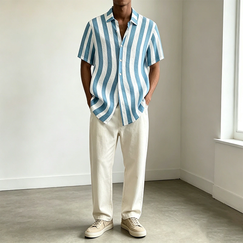 Mivanity Classic Casual Cotton Linen Stripe Shirts