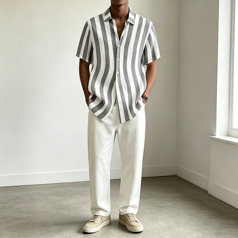Mivanity Classic Casual Cotton Linen Stripe Shirts