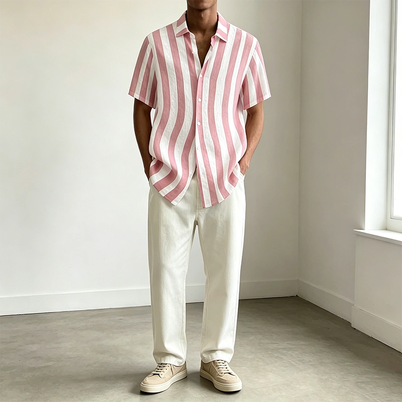 Mivanity Classic Casual Cotton Linen Stripe Shirts