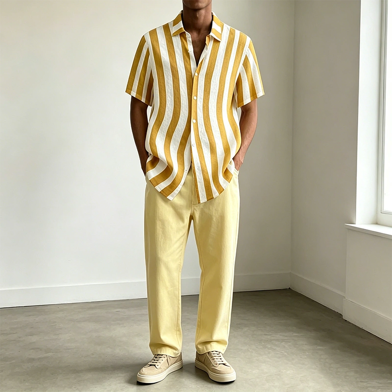 Mivanity Classic Casual Cotton Linen Stripe Shirts