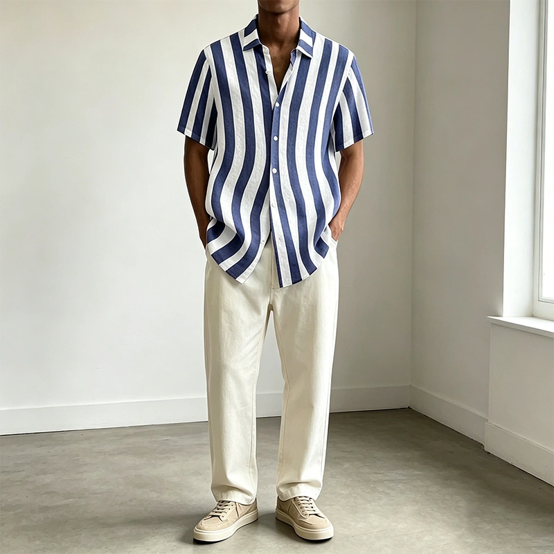 Mivanity Classic Casual Cotton Linen Stripe Shirts