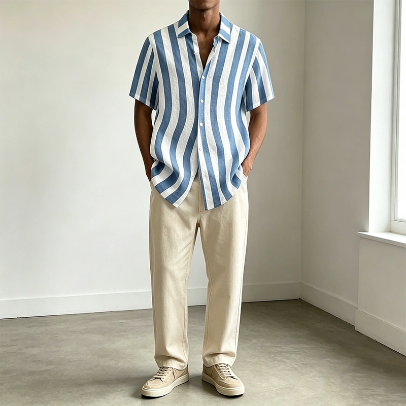 Mivanity Classic Casual Cotton Linen Stripe Shirts